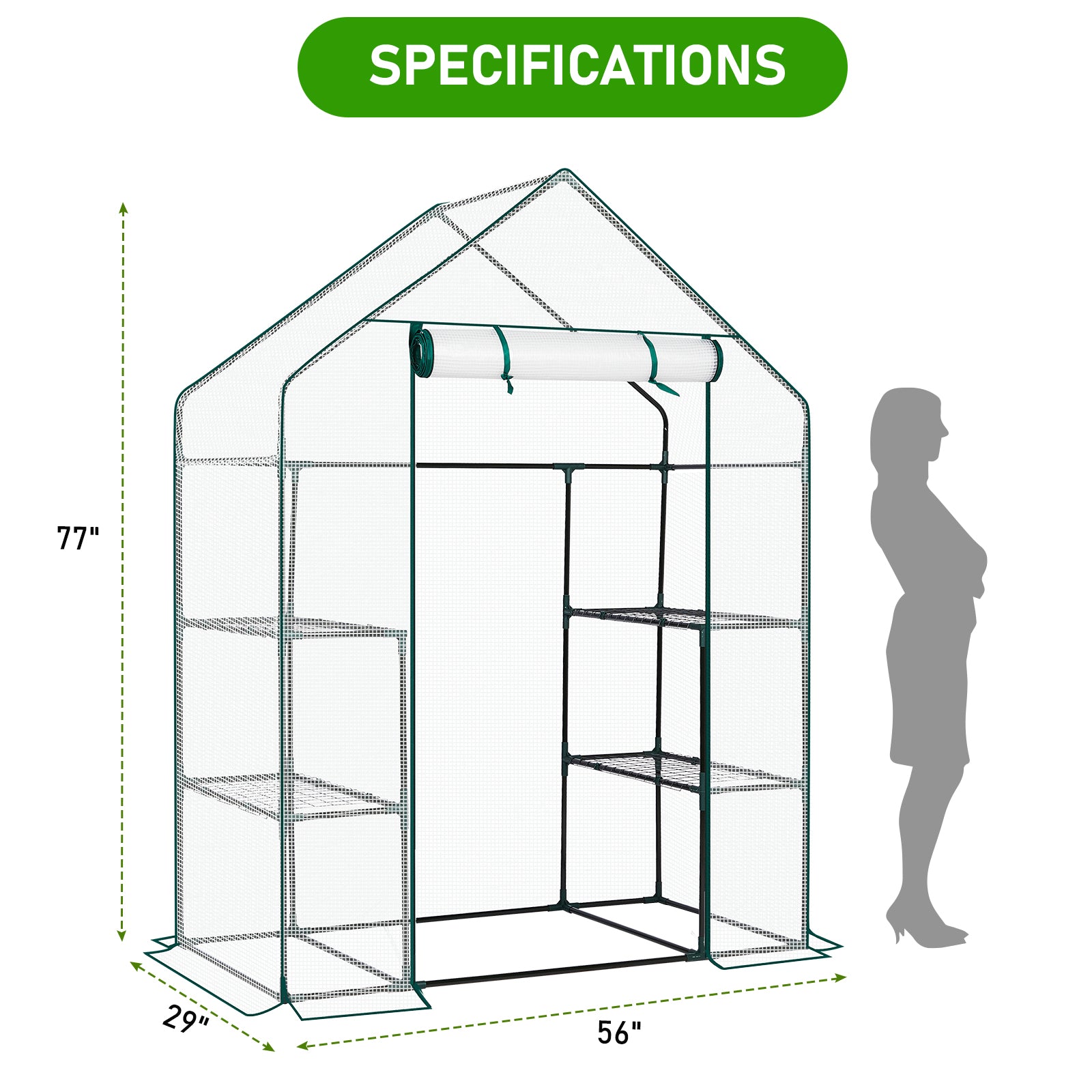 HAOYYE Mini Walk-In Greenhouse with Durable Waterproof PE Cover and Four Adjustable Shelves, Portable Indoor and Outdoor Plant Growing Greenhouse for Garden Backyard Patio Balcony, White