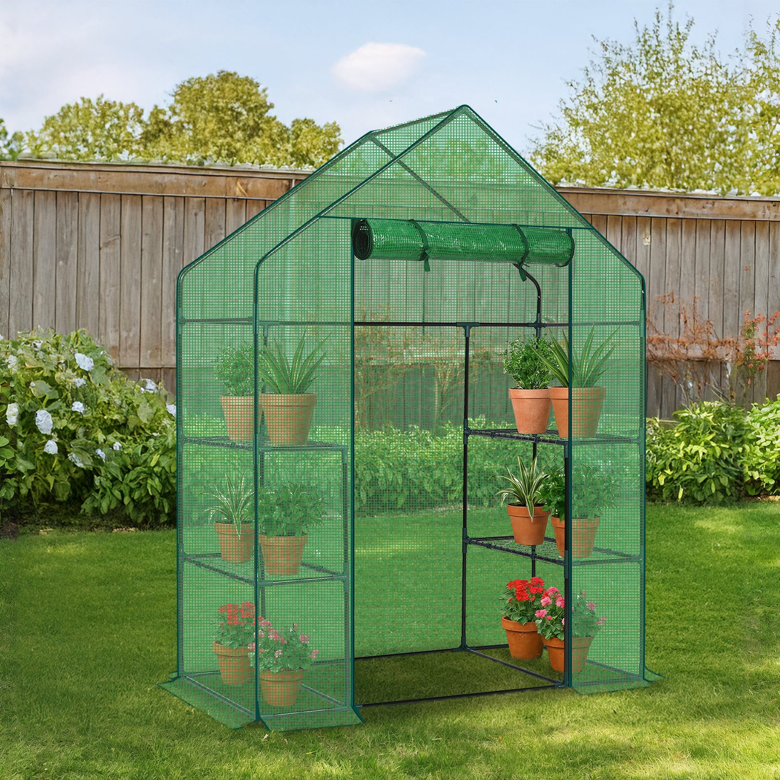HAOYYE Mini Walk-In Greenhouse with Durable Waterproof PE Cover and Four Spacious Shelves, Portable Indoor and Outdoor Plant Growing Greenhouse for Garden Backyard Patio Balcony, Green