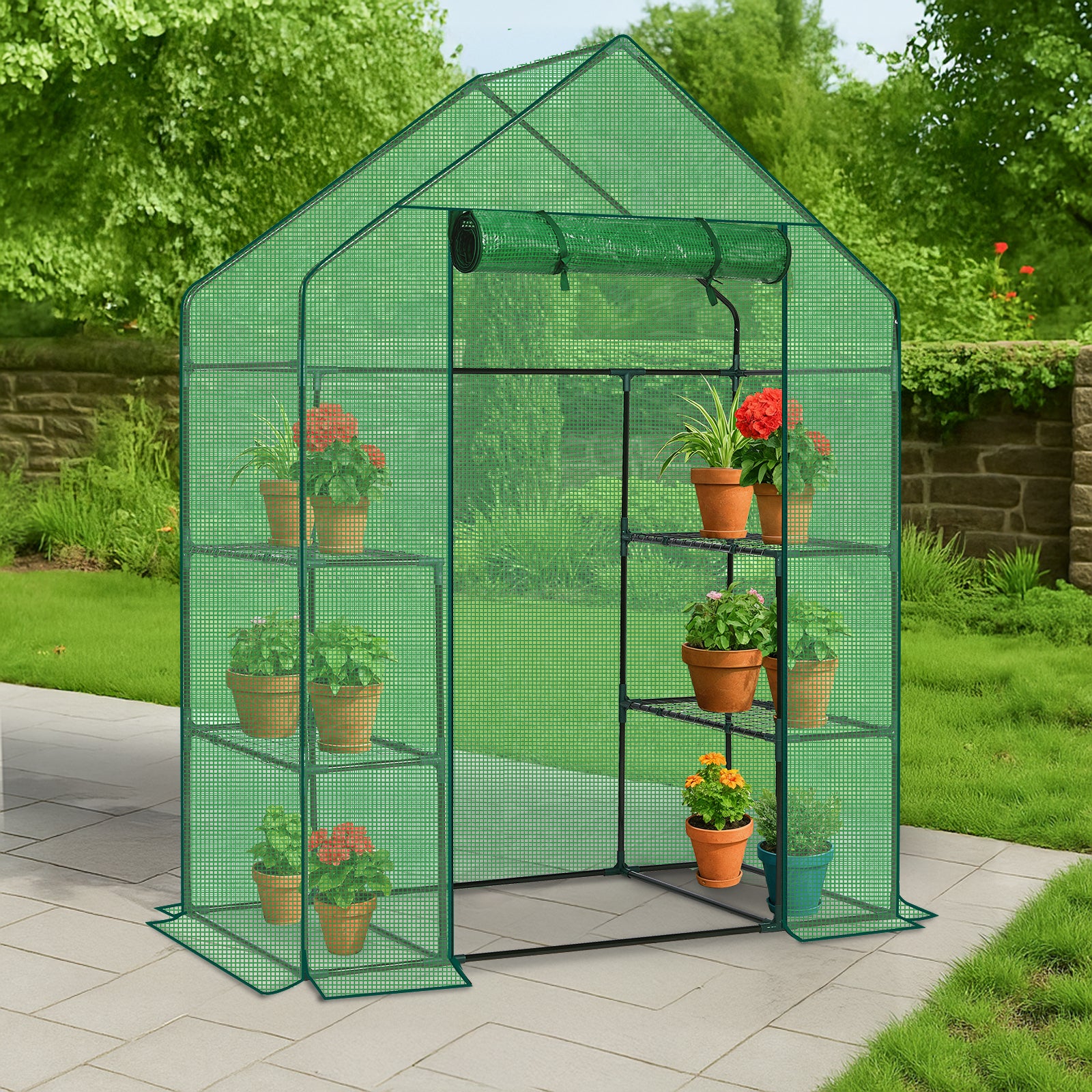 HAOYYE Mini Walk-In Greenhouse with Durable Waterproof PE Cover and Four Spacious Shelves, Portable Indoor and Outdoor Plant Growing Greenhouse for Garden Backyard Patio Balcony, Green
