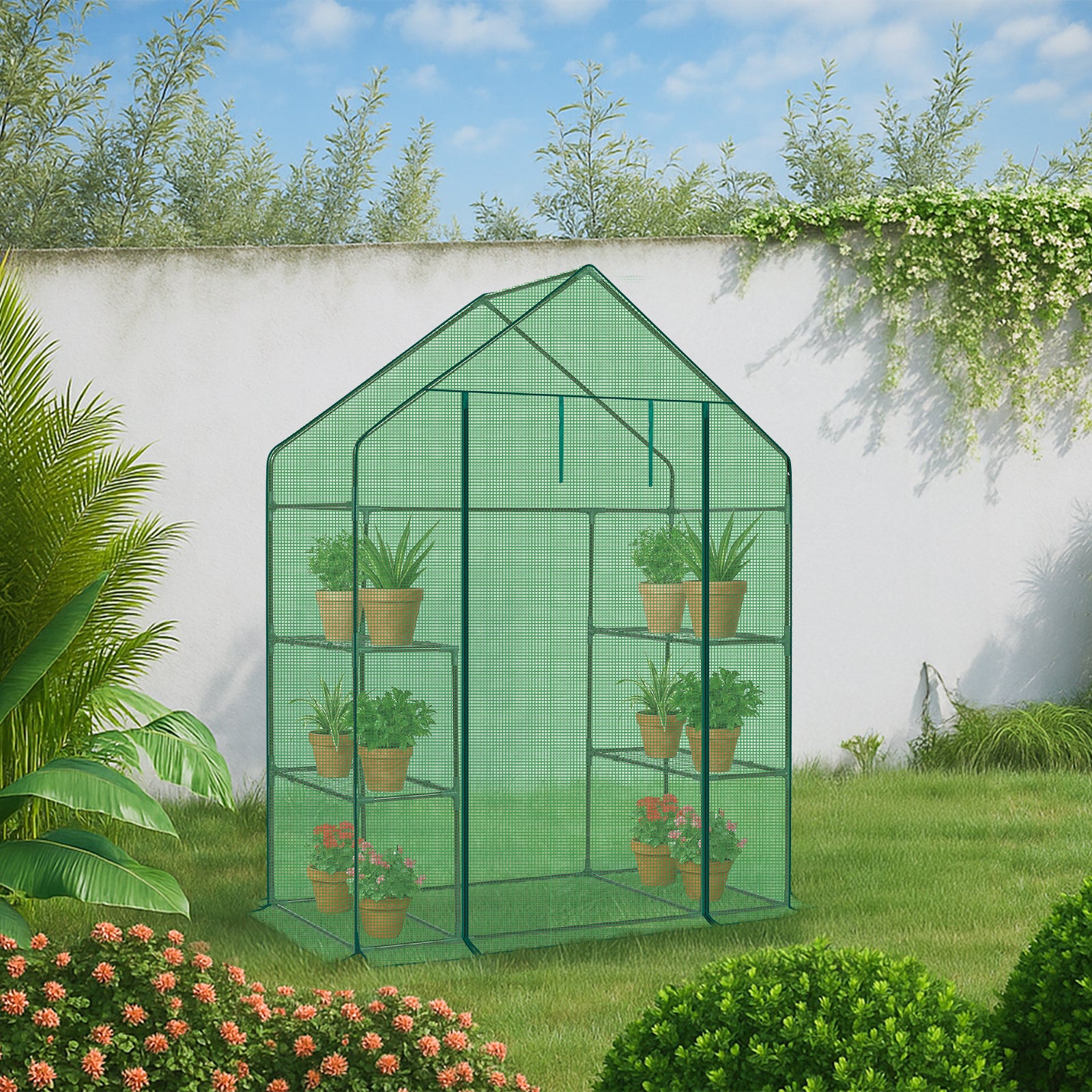 HAOYYE Mini Walk-In Greenhouse with Durable Waterproof PE Cover and Four Spacious Shelves, Portable Indoor and Outdoor Plant Growing Greenhouse for Garden Backyard Patio Balcony, Green