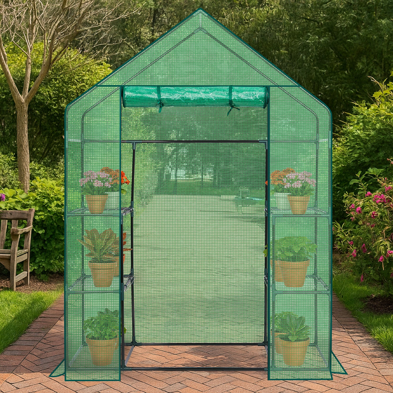 HAOYYE Mini Walk-In Greenhouse with Durable Waterproof PE Cover and Four Spacious Shelves, Portable Indoor and Outdoor Plant Growing Greenhouse for Garden Backyard Patio Balcony, Green