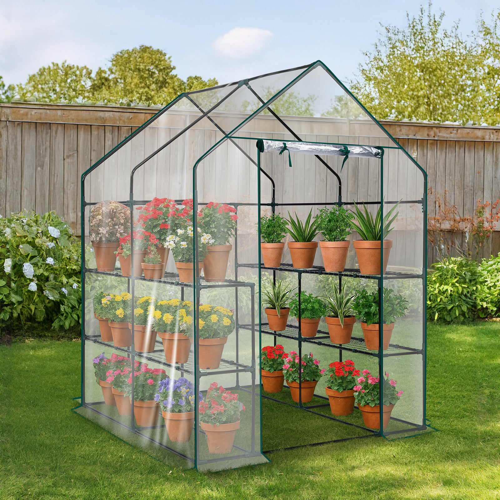 HAOYYE Transparent Mini Walk-in Greenhouse with PVC Cover 8-Shelf Portable Indoor Outdoor Plant Stand Gardening Greenhouse for Backyard Balcony Patio Garden Use