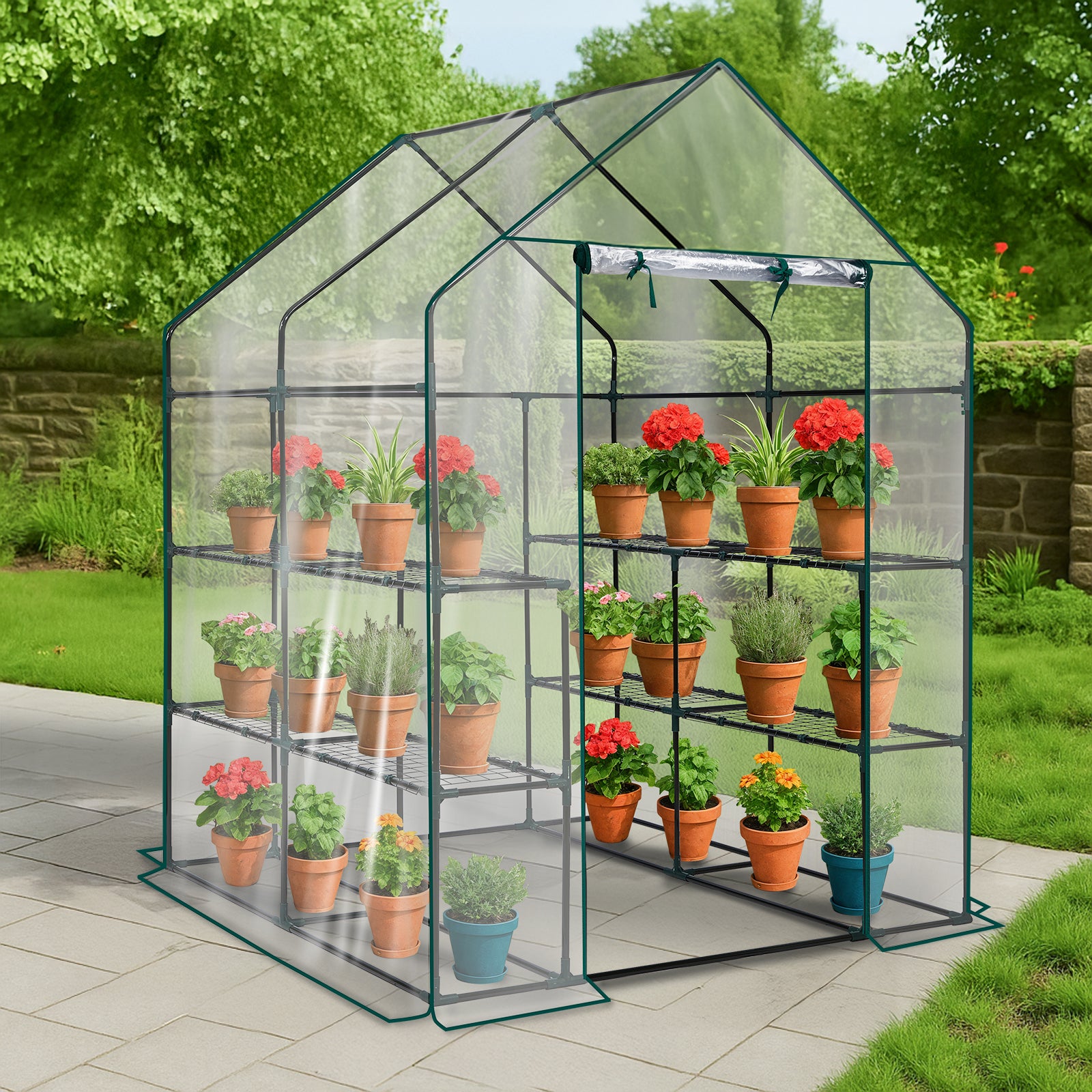 HAOYYE Transparent Mini Walk-in Greenhouse with PVC Cover 8-Shelf Portable Indoor Outdoor Plant Stand Gardening Greenhouse for Backyard Balcony Patio Garden Use