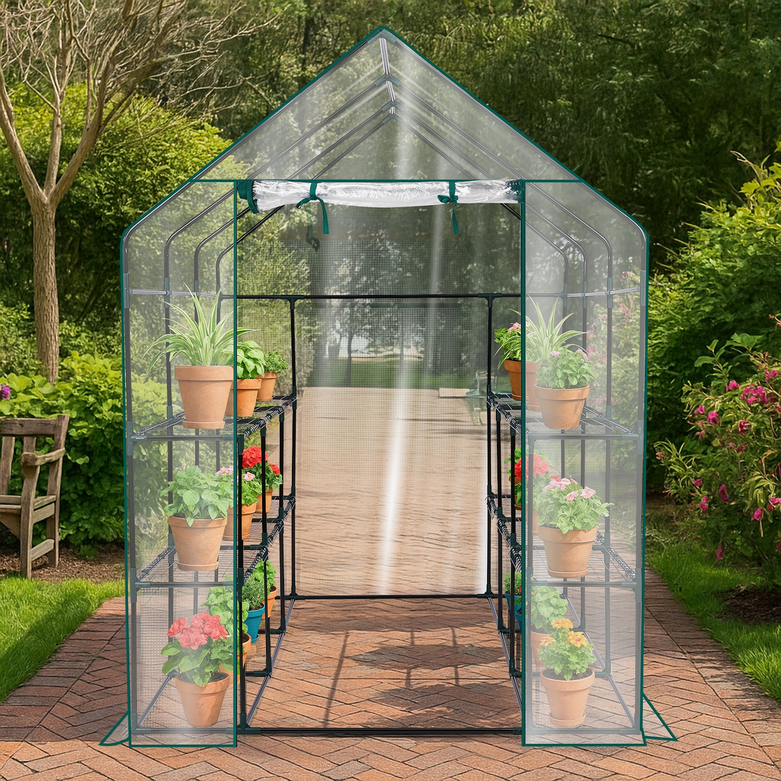 HAOYYE Transparent Mini Walk-in Greenhouse with PVC Cover 8-Shelf Portable Indoor Outdoor Plant Stand Gardening Greenhouse for Backyard Balcony Patio Garden Use