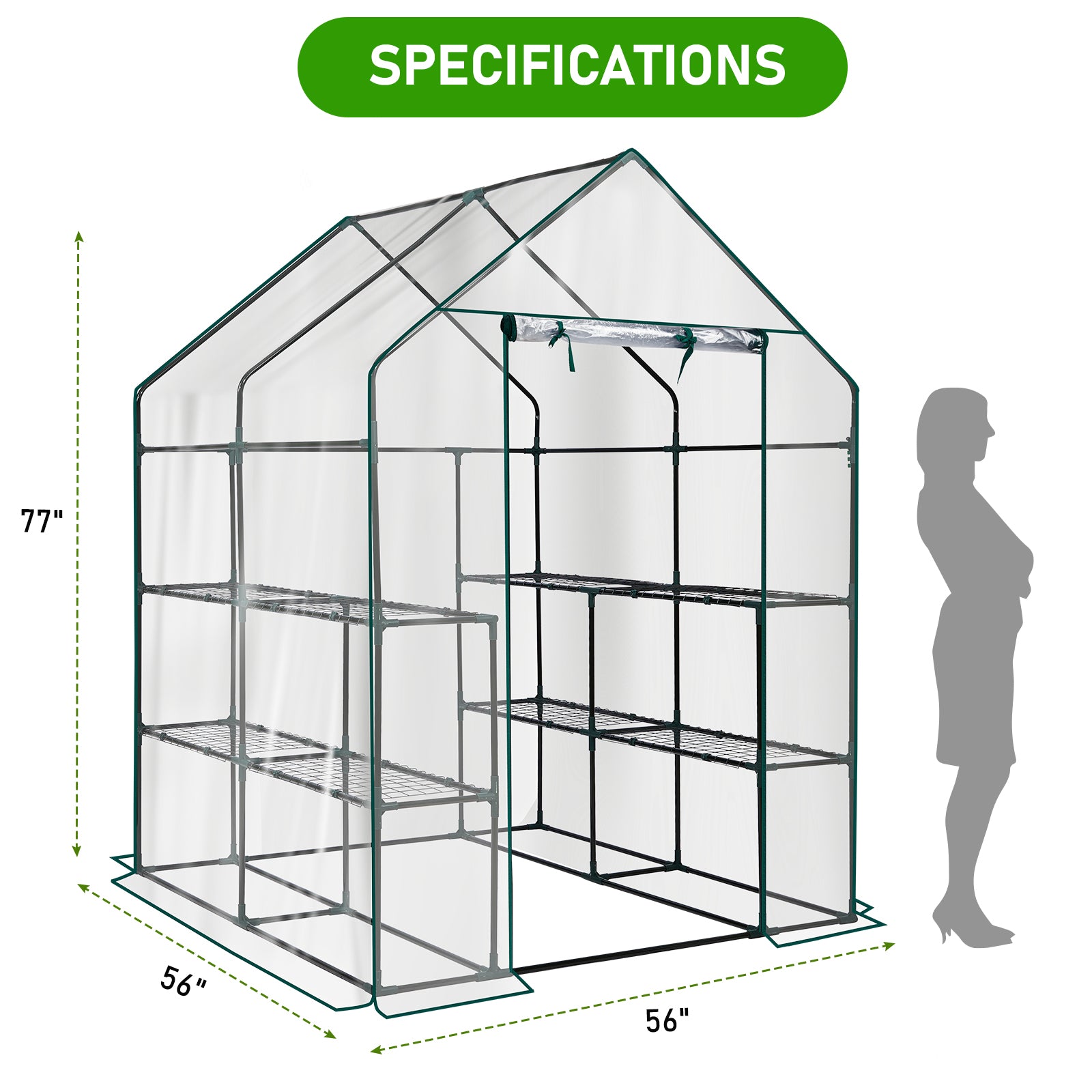HAOYYE Transparent Mini Walk-in Greenhouse with PVC Cover 8-Shelf Portable Indoor Outdoor Plant Stand Gardening Greenhouse for Backyard Balcony Patio Garden Use