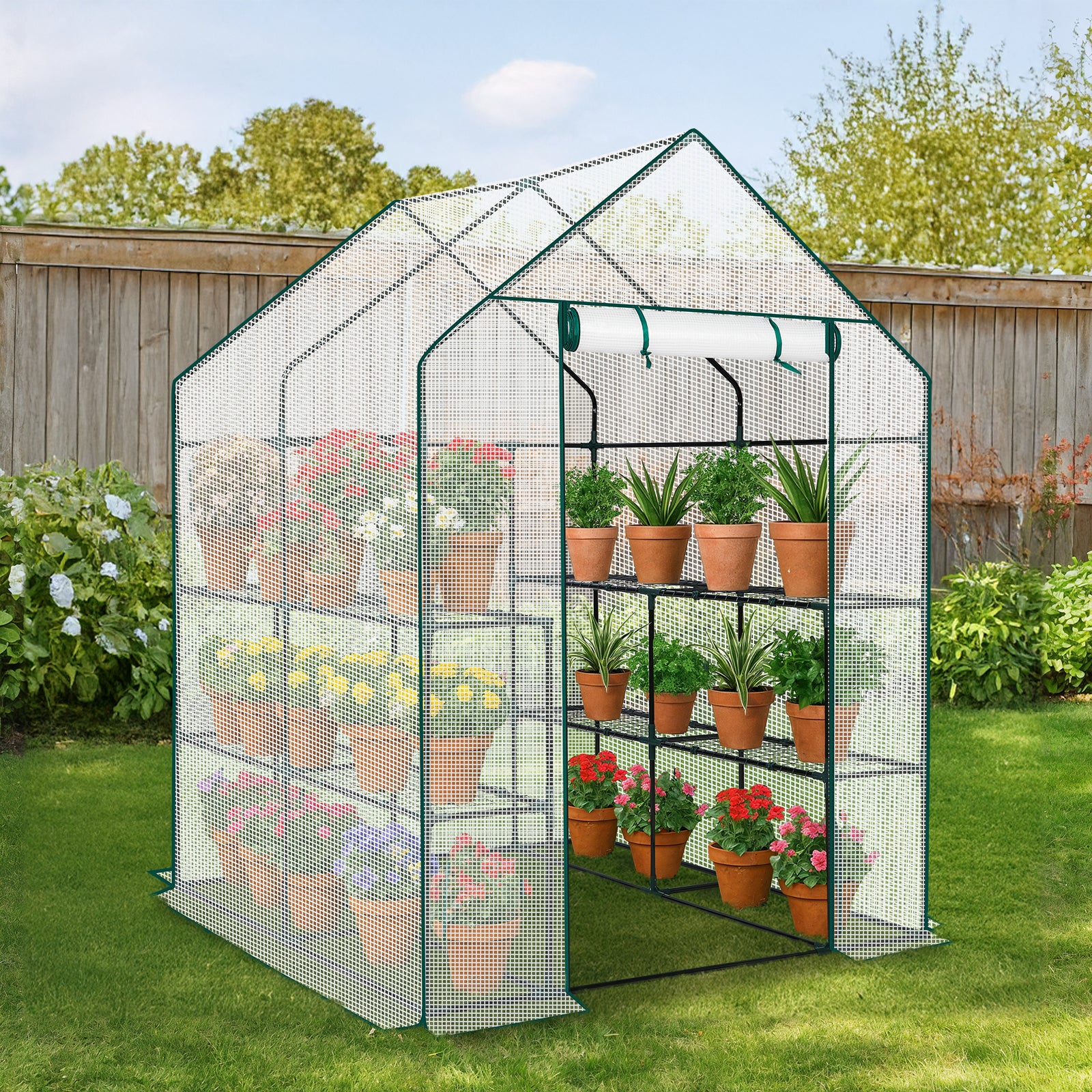HAOYYE Mini Walk-in Greenhouse with PE Cover 8-Shelf Portable Plant Stand for Indoor Outdoor Gardening Weatherproof White Greenhouse for Backyard Balcony Patio or Deck