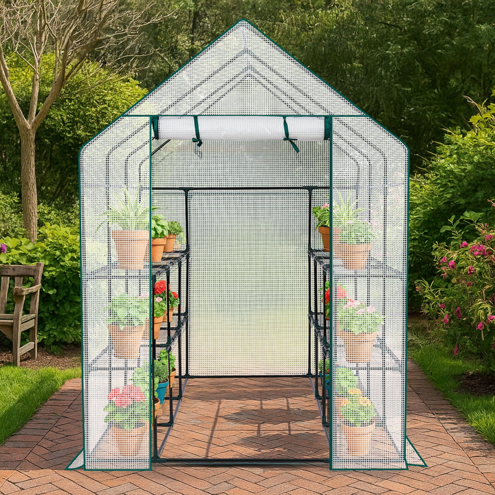 HAOYYE Mini Walk-in Greenhouse with PE Cover 8-Shelf Portable Plant Stand for Indoor Outdoor Gardening Weatherproof White Greenhouse for Backyard Balcony Patio or Deck