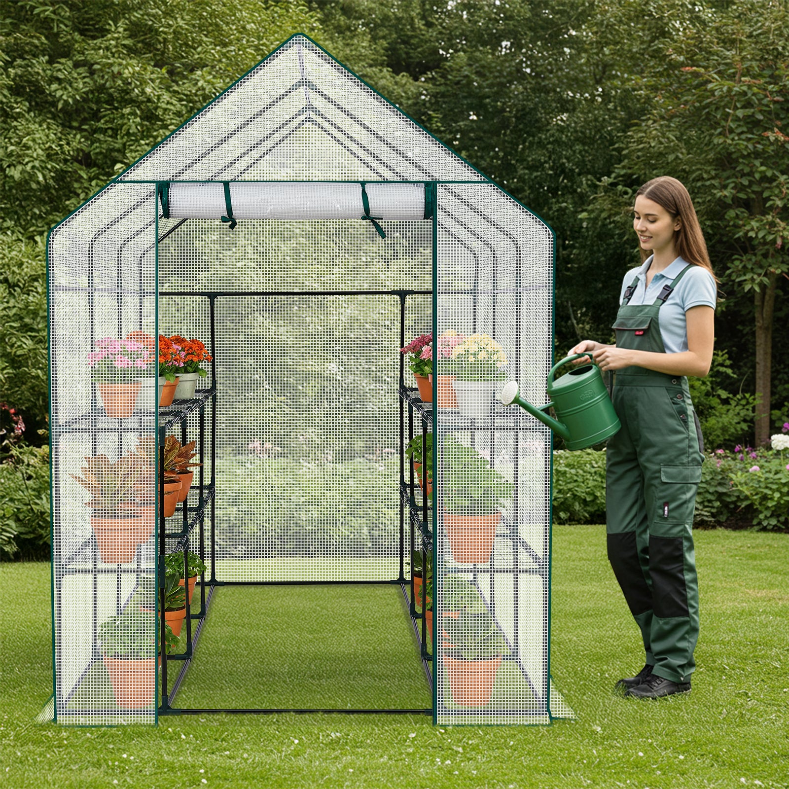 HAOYYE Mini Walk-in Greenhouse with PE Cover 8-Shelf Portable Plant Stand for Indoor Outdoor Gardening Weatherproof White Greenhouse for Backyard Balcony Patio or Deck