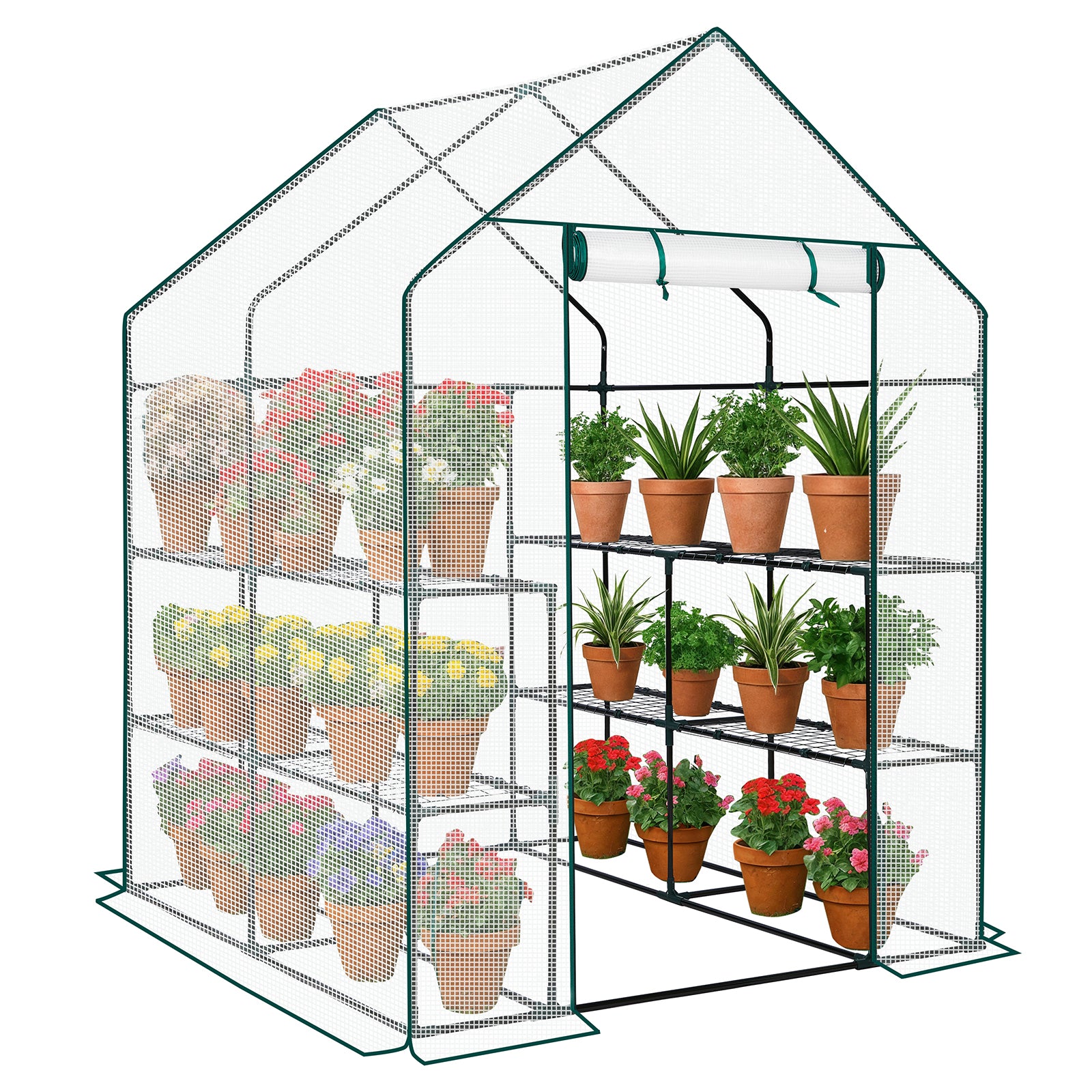 HAOYYE Mini Walk-in Greenhouse with PE Cover 8-Shelf Portable Plant Stand for Indoor Outdoor Gardening Weatherproof White Greenhouse for Backyard Balcony Patio or Deck