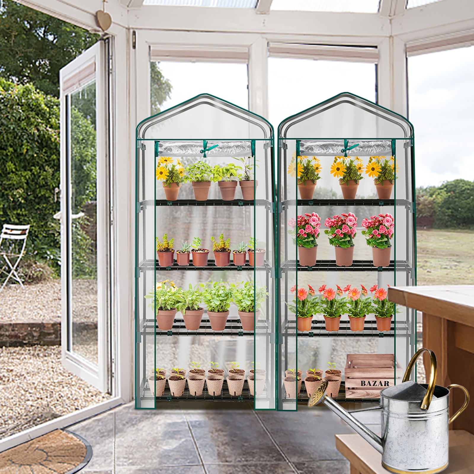HAOYYE 4 Tier Mini Greenhouse with Transparent PVC Cover and Roll-Up Zipper Door, Portable Waterproof Plant Shelter for Indoor Outdoor Gardening, Patio Balcony or Backyard Use