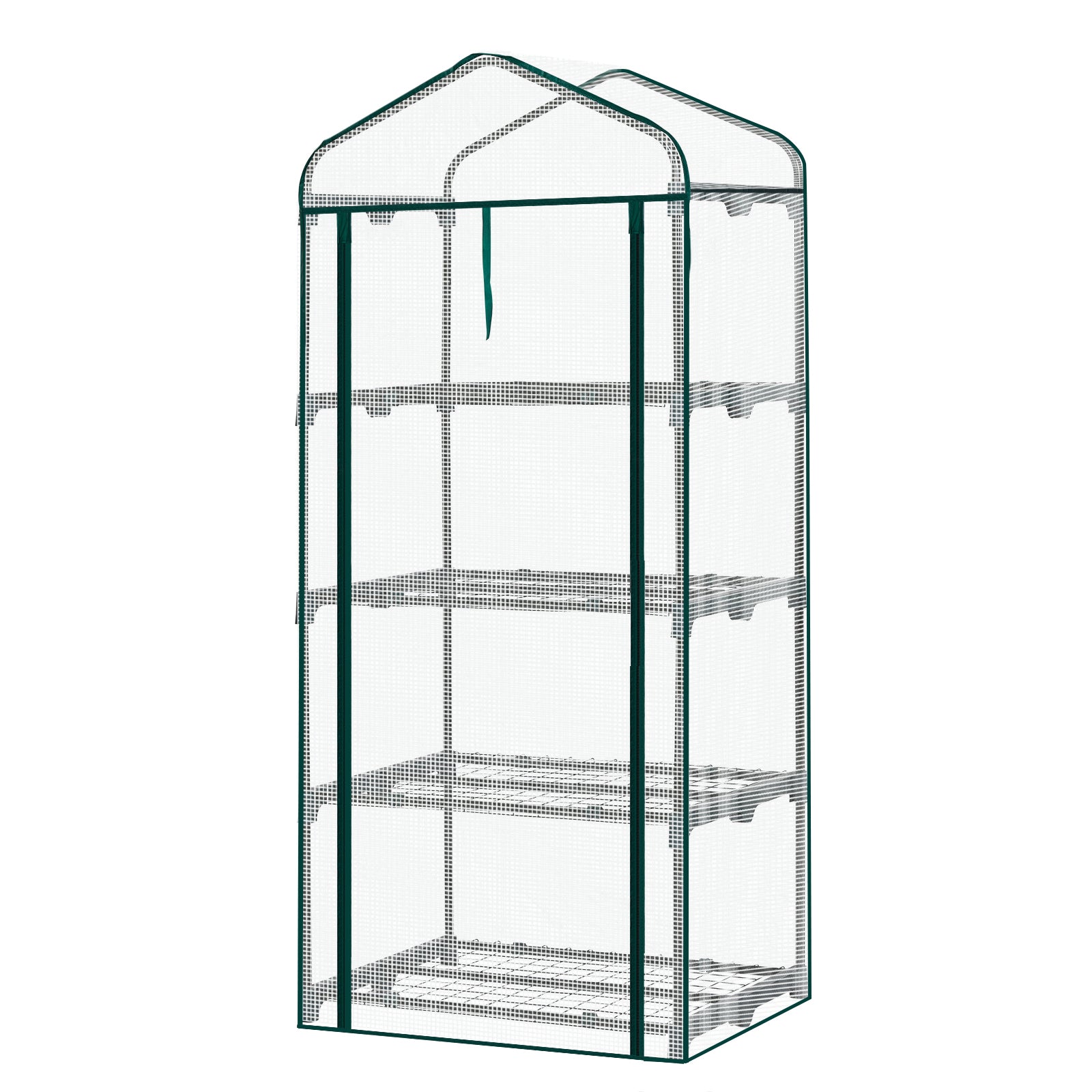 HAOYYE Portable 4 Tier Mini Greenhouse with Waterproof PE Cover and Roll-Up Zipper Door, White Outdoor Plant Stand for Garden Balcony Patio Backyard Indoor Growing and Seed Starting