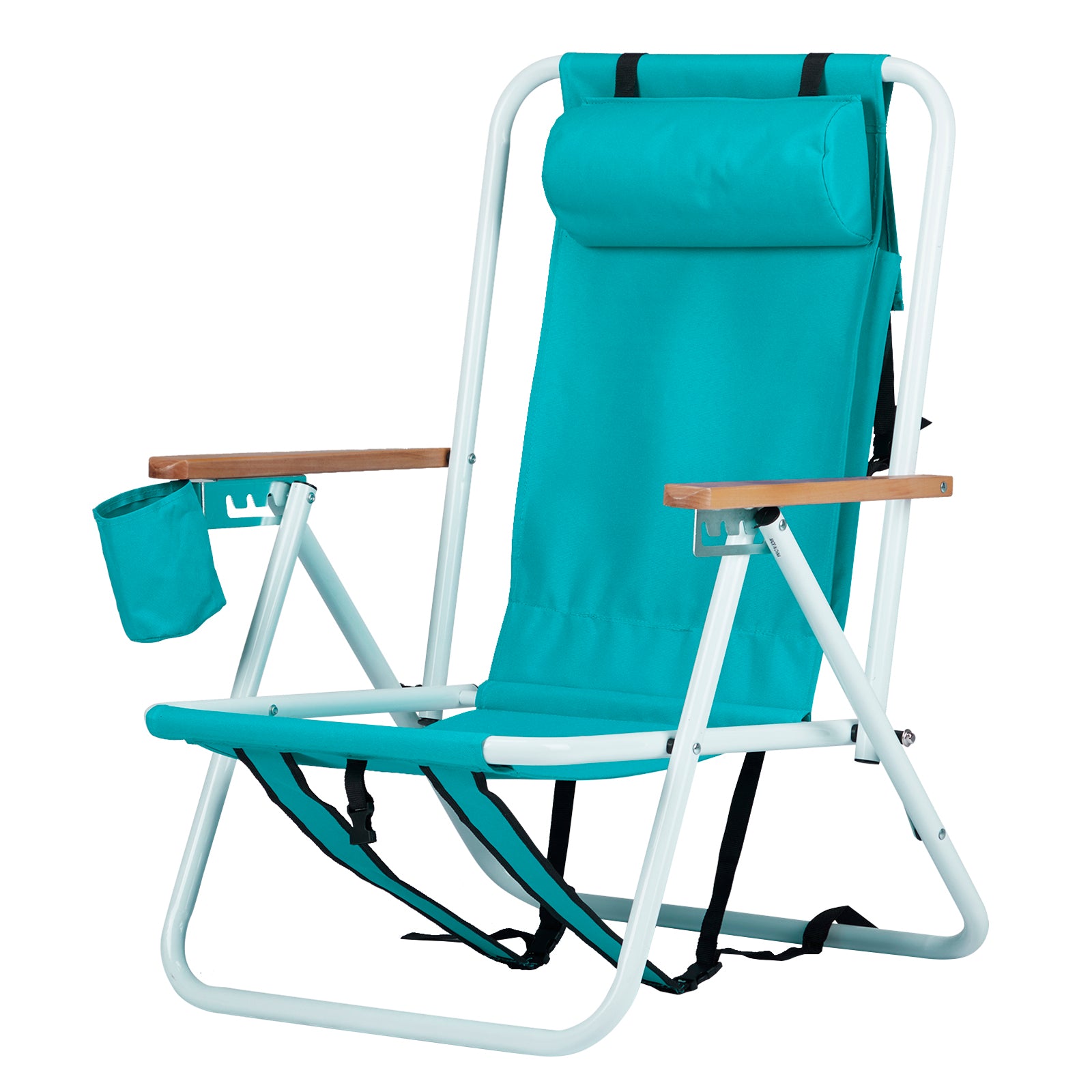 HAOYYE 2PCS Folding Beach Chair  with 4-Position Recline, Portable Backpack Design, Wooden Armrests, Headrest and Cup Holder, Foldable Lightweight Chairs for Outdoor Camping, Beach, or Patio Relaxing