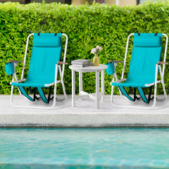 HAOYYE 2PCS Folding Beach Chair  with 4-Position Recline, Portable Backpack Design, Wooden Armrests, Headrest and Cup Holder, Foldable Lightweight Chairs for Outdoor Camping, Beach, or Patio Relaxing