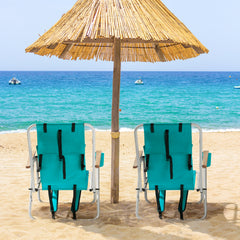 HAOYYE 2PCS Folding Beach Chair  with 4-Position Recline, Portable Backpack Design, Wooden Armrests, Headrest and Cup Holder, Foldable Lightweight Chairs for Outdoor Camping, Beach, or Patio Relaxing