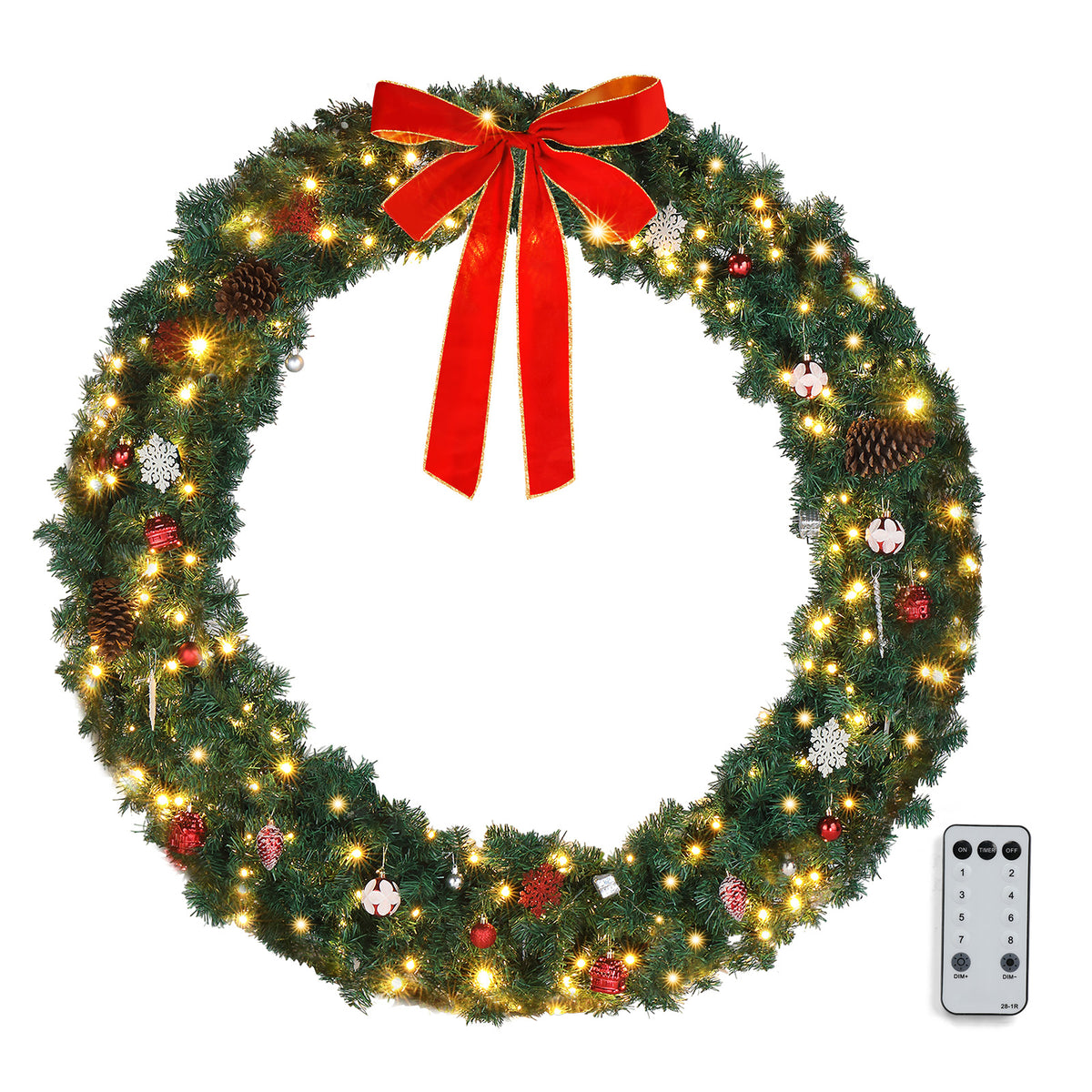 HAOYYE Green PVC Christmas Garland Decoration with 150 Warm White LED Lights and 450 Lush Branches Bow Design Perfect for Indoor Outdoor Holiday Decor Door Window Garden Party Festive Atmosphere