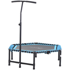 HAOYYE Blue Black Exercise Trampoline Sturdy Steel Frame with Adjustable Handlebar Foldable Fitness Rebounder for Home Gym Indoor Outdoor Cardio Workouts and Strength Training