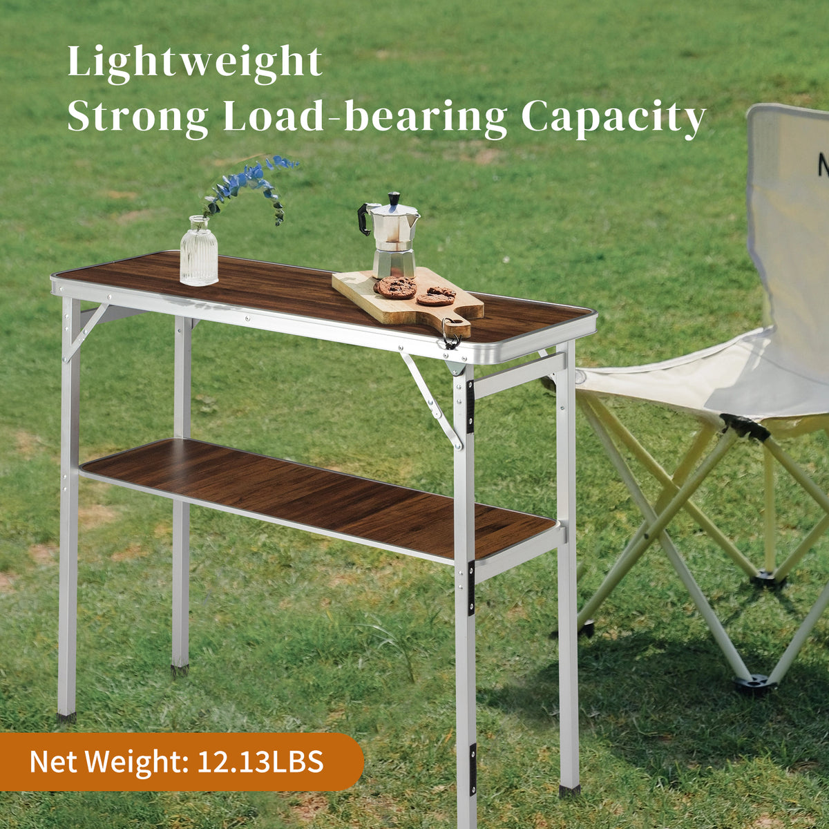 HAOYYE White Portable Folding Bar Table with Brown Wood Tone Shelf Black Skirt and Carrying Bag for Indoor Outdoor Use Party Picnic Trade Show Event Display Booth Exhibition Stand