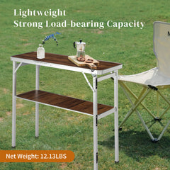HAOYYE White Portable Folding Bar Table with Brown Wood Tone Shelf Black Skirt and Carrying Bag for Indoor Outdoor Use Party Picnic Trade Show Event Display Booth Exhibition Stand