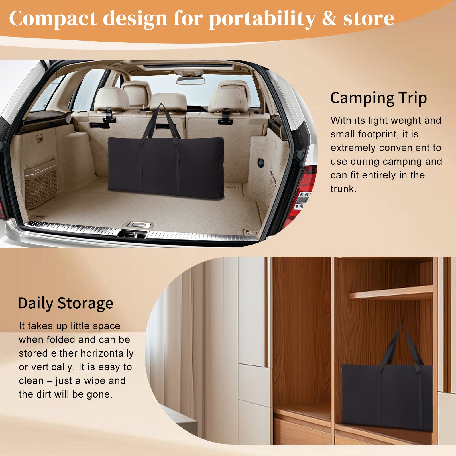 HAOYYE White Portable Folding Bar Table with Brown Wood Tone Shelf Black Skirt and Carrying Bag for Indoor Outdoor Use Party Picnic Trade Show Event Display Booth Exhibition Stand