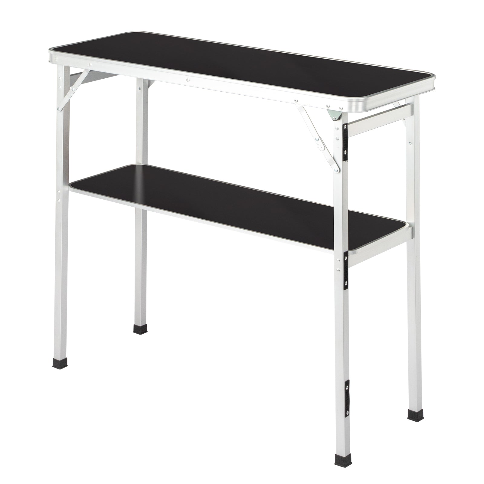 HAOYYE Portable Folding Bar Table with Storage Shelf and Black Skirt, Lightweight Tradeshow Podium Table with Carrying Bag for Indoor or Outdoor Party, Picnic, Event Display, Marketing Booth, Reception or Catering Setup