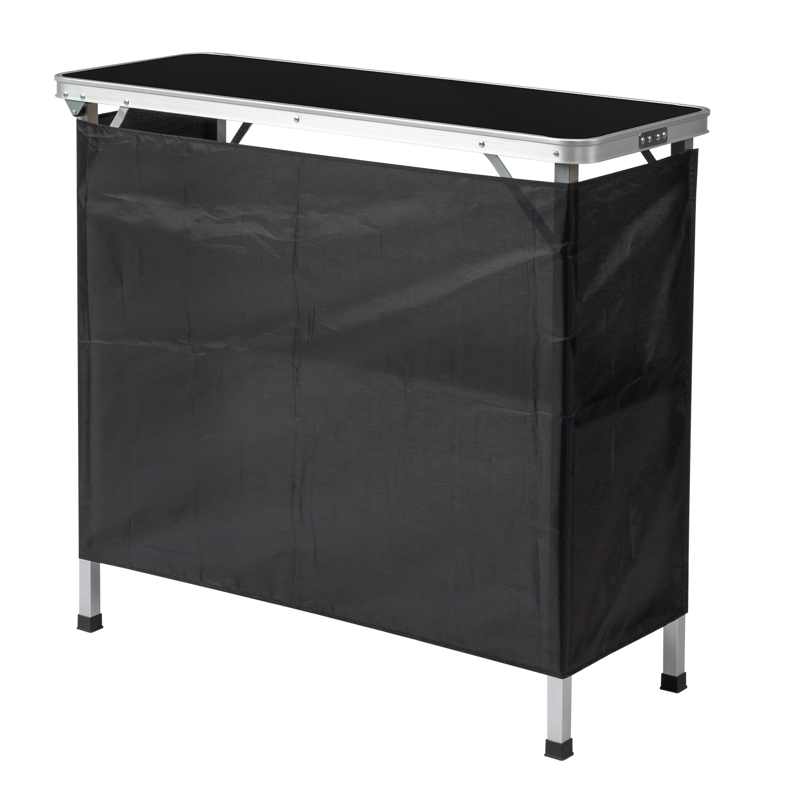HAOYYE Portable Folding Bar Table with Storage Shelf and Black Skirt, Lightweight Tradeshow Podium Table with Carrying Bag for Indoor or Outdoor Party, Picnic, Event Display, Marketing Booth, Reception or Catering Setup