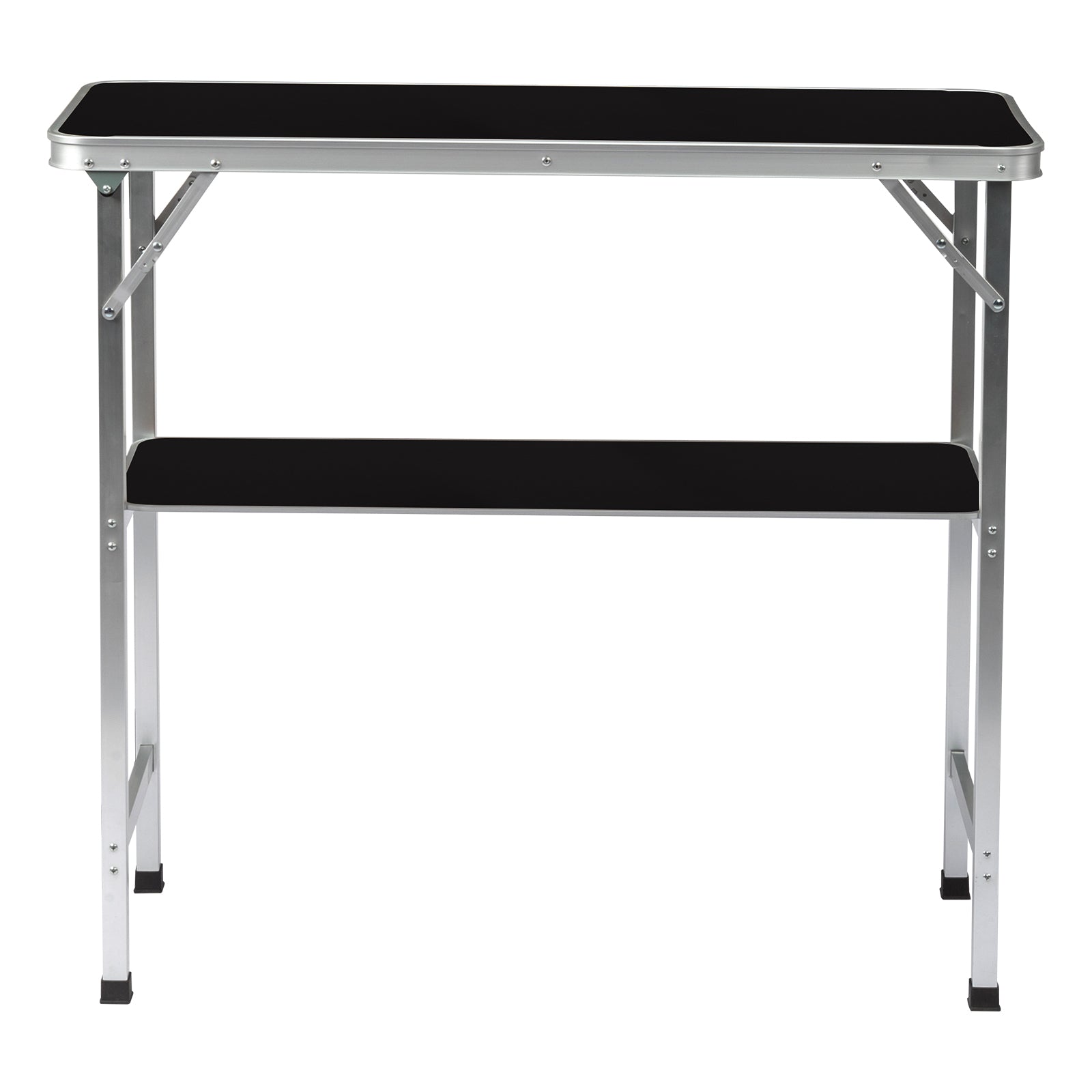 HAOYYE Portable Folding Bar Table with Storage Shelf and Black Skirt, Lightweight Tradeshow Podium Table with Carrying Bag for Indoor or Outdoor Party, Picnic, Event Display, Marketing Booth, Reception or Catering Setup