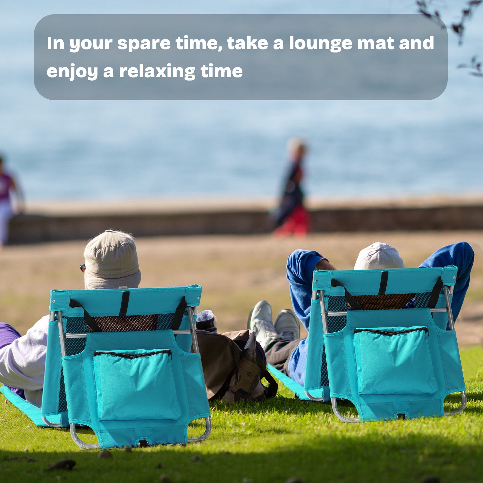 HAOYYE Foldable Beach Lounger Lightweight Lounge Chair with Breathable Mesh Back and Built-in Cooler Pocket Comfortable Portable Design for Outdoor Sunbathing Relaxing in Mint Green