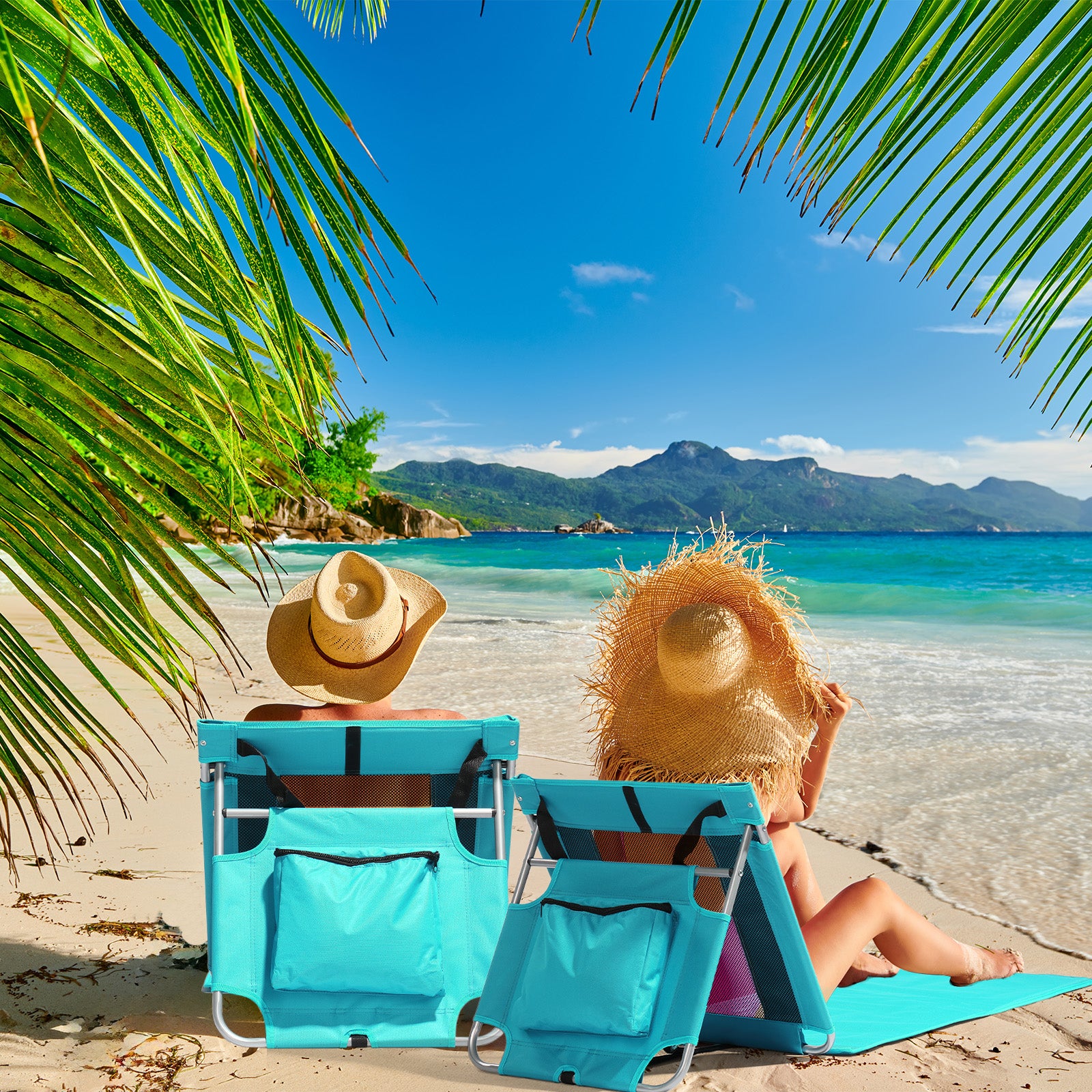 HAOYYE Foldable Beach Lounger Lightweight Lounge Chair with Breathable Mesh Back and Built-in Cooler Pocket Comfortable Portable Design for Outdoor Sunbathing Relaxing in Mint Green