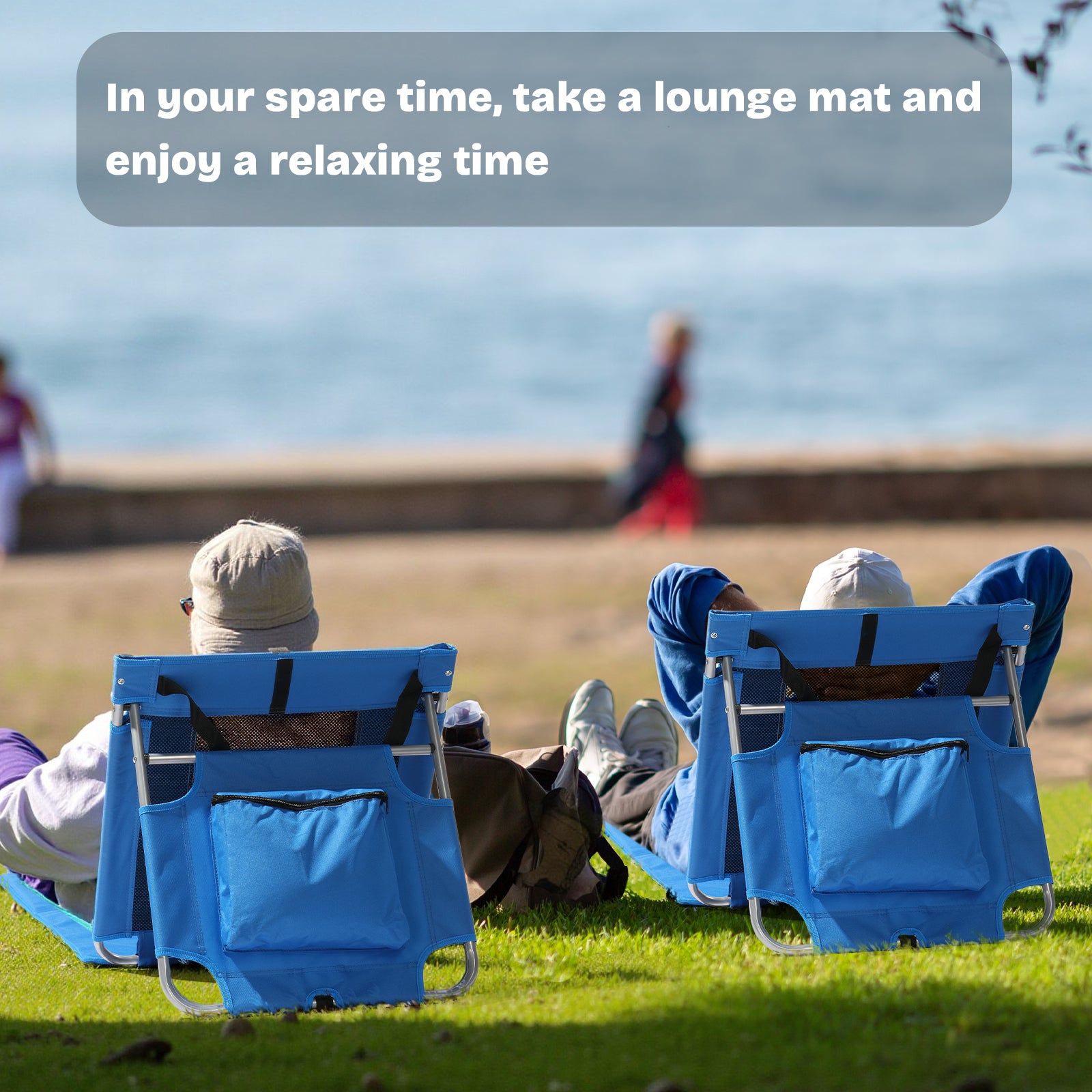 HAOYYE Foldable Beach Lounger Lightweight Lounge Chair with Breathable Mesh Back and Cooler Pocket Comfortable Portable Design for Sunbathing Outdoor Relaxing and Travel Blue
