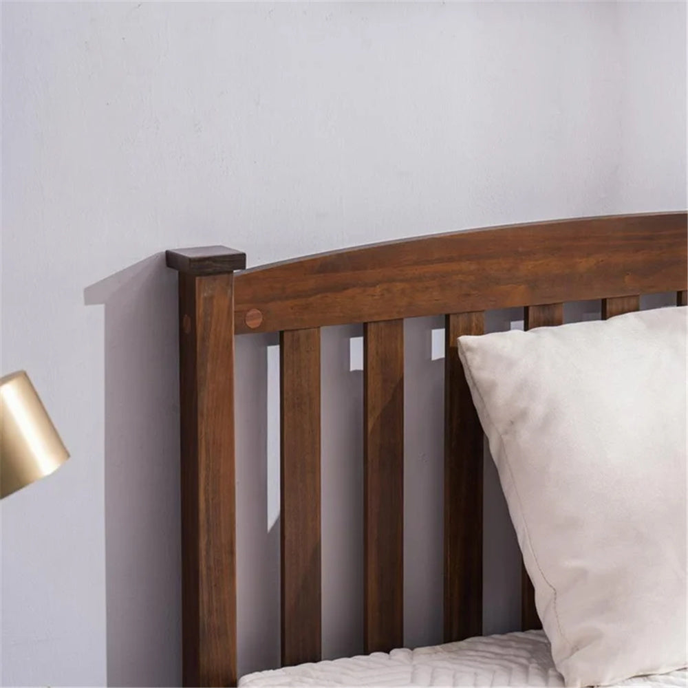 HAOYYE Twin Wooden Bed Frame with Vertical Decorative Slats and Full Cap Curved Headboard and Footboard, Painted Brown Finish, Solid Pine Single-Layer Build, Sturdy and Elegant Design for Bedroom, Easy to Assemble