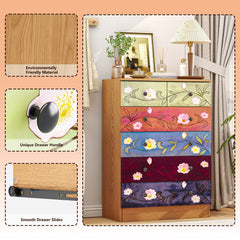 HAOYYE 5-Layer 6-Drawer Dresser with Printed Pattern, Spacious Storage Chest in Rich Brown Finish, Sturdy and Stylish Bedroom Organizer with Smooth-Glide Drawers for Efficient Space Management