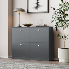 HAOYYE Shoe Cabinet Hidden Slim Narrow Shoe Rack Cabinet with 4 Drawers for Entryway Foyer Hallway Bedroom Original Wood Color Modern Space-Saving Shoe Organizer with Flip Drawers and Sleek Design