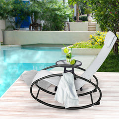 HAOYYE Grey Outdoor Rocking Chair with Breathable Mesh Fabric and Pillow Headrest, Powder-Coated Steel Frame for Water Resistance, Safety Rocker Stoppers, Rubber Floor Protectors, Comfortable Armrests, Perfect for Patio, Garden, and Lounge Seating