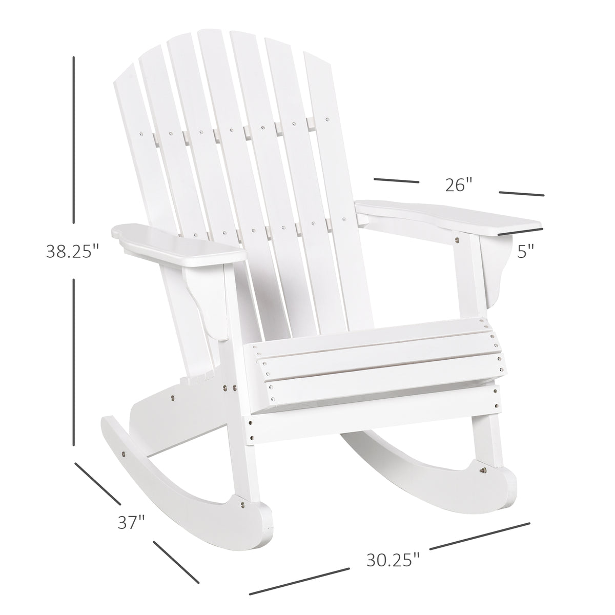 HAOYYE White Outdoor Rocking Chair Made from Solid Weather-Resistant Fir Wood with Painted Finish, Ergonomic Wide Seat and Fan-Shape Backrest, Slatted Design for Quick Drainage, Perfect for Porch Balcony Backyard Relaxation