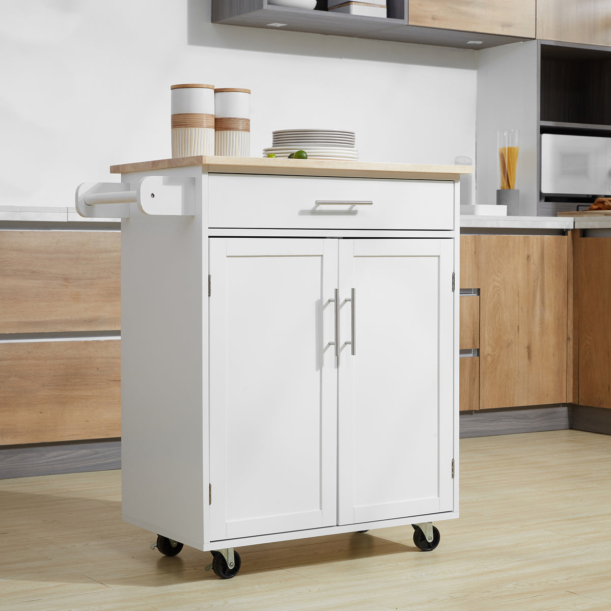 HAOYYE Kitchen Storage Cabinet with Adjustable Shelves, Durable Wood Construction, Space-Saving Design, Multi-Functional Organizer for Pantry, Utensils, and Home Kitchen, Easy Assembly, Modern Style