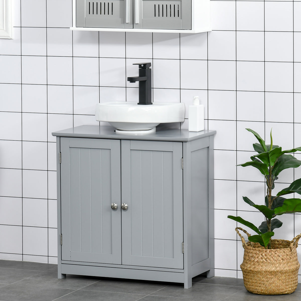 HAOYYE Bathroom Storage Cabinet with Adjustable Shelf and U Shaped Cut Out for Under Sink, Freestanding Wooden Cabinet with Door for Bathroom Organizer, Modern Space Saving Floor Cabinet for Home and Apartment