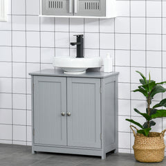 HAOYYE Bathroom Storage Cabinet with Adjustable Shelf and U Shaped Cut Out for Under Sink, Freestanding Wooden Cabinet with Door for Bathroom Organizer, Modern Space Saving Floor Cabinet for Home and Apartment