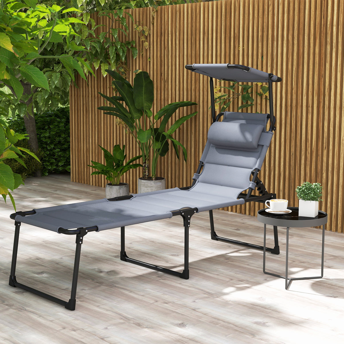 HAOYYE Folding Lounge Chair for Outdoor Relaxation with Adjustable Backrest and Sunshade, Portable Patio Recliner for Beach Pool Garden Camping, Lightweight Foldable Design for Easy Storage and Transport