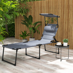 HAOYYE Folding Lounge Chair for Outdoor Relaxation with Adjustable Backrest and Sunshade, Portable Patio Recliner for Beach Pool Garden Camping, Lightweight Foldable Design for Easy Storage and Transport