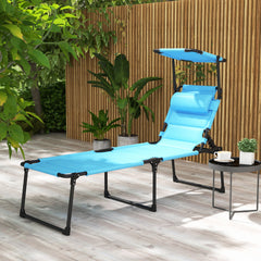HAOYYE Folding Lounge Chair for Outdoor Relaxation Portable Reclining Beach Chair with Adjustable Backrest Sunshade Canopy and Padded Design for Patio Garden Poolside Travel Camping