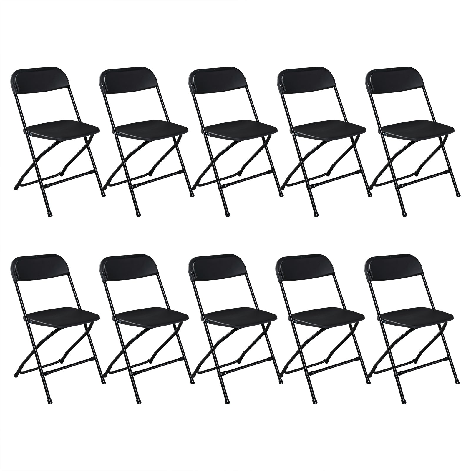 HAOYYE 10pcs Plastic Folding Chairs Black – Heavy Duty Durable Garden Chairs with Metal Frame, Portable and Lightweight for Indoor Outdoor Events, Parties, Office, Church, Picnic Seating