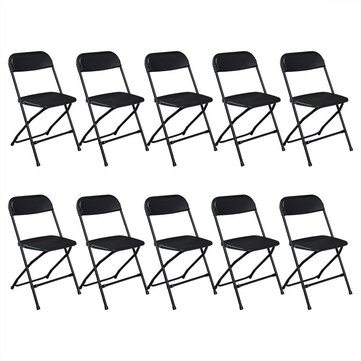 HAOYYE 10pcs Plastic Folding Chairs Black – Heavy Duty Durable Garden Chairs with Metal Frame, Portable and Lightweight for Indoor Outdoor Events, Parties, Office, Church, Picnic Seating