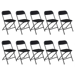 HAOYYE 10pcs Plastic Folding Chairs Black – Heavy Duty Durable Garden Chairs with Metal Frame, Portable and Lightweight for Indoor Outdoor Events, Parties, Office, Church, Picnic Seating