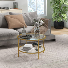 HAOYYE Rattan Coffee Table with Storage Shelf, Round Boho Side Table with Woven Rattan Top and Wood Frame, Small Accent Table for Living Room Bedroom Balcony, Modern Natural Style Indoor End Table for Home and Apartment