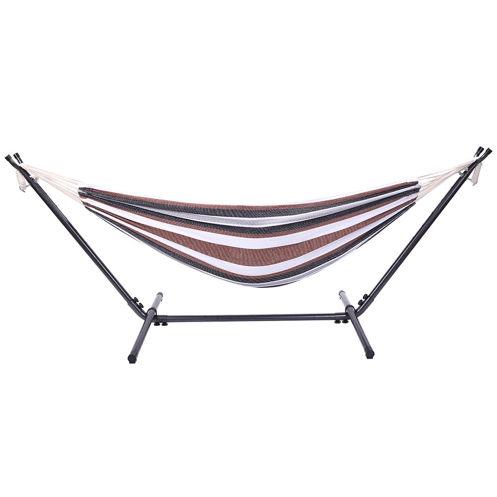 HAOYYE Professional Black And Silver Floral Hammock Stand With Comfortable Polyester Coffee Stripe Hammock Portable Lightweight Durable Easy To Assemble Outdoor Relaxation Furniture
