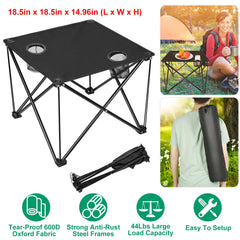 HAOYYE Compact Foldable Outdoor Side Table With No-Tool Setup, Water-Resistant 600D Polyester Fabric, Heavy Duty Steel X-Frame Supporting Up To 44 Lbs, Includes Carry Bag And Dual Drink Holders, Ideal For Camping, BBQ, Fishing, Backyard