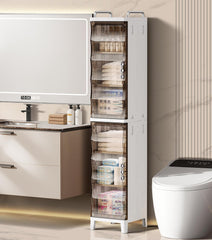 HAOYYE Small Narrow Storage Cabinet with Doors and Adjustable Shelves, Slim Waterproof Plastic Freestanding Organizer for Bathroom, Kitchen, Laundry Room, Bedroom, Space-Saving Skinny Cabinet for Gap Spaces