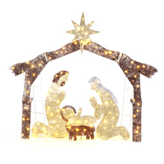 HAOYYE Brown Roof Nativity Scene Garden Jesus Decoration with 190 LED Lights, Durable Outdoor Holiday Christmas Display for Yard Lawn Porch Front Entrance, Easy Setup and Reusable
