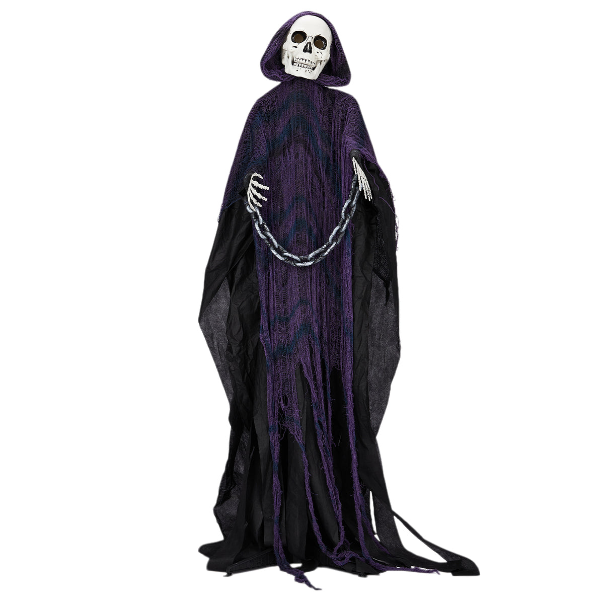 HAOYYE 6FT Halloween Outdoor Life-Size Animatronic Grim Reaper with Chain, Sound-Activated Scary Halloween Party Decoration, Creepy Haunted House Prop for Garden Yard Lawn, Spooky Holiday Decor
