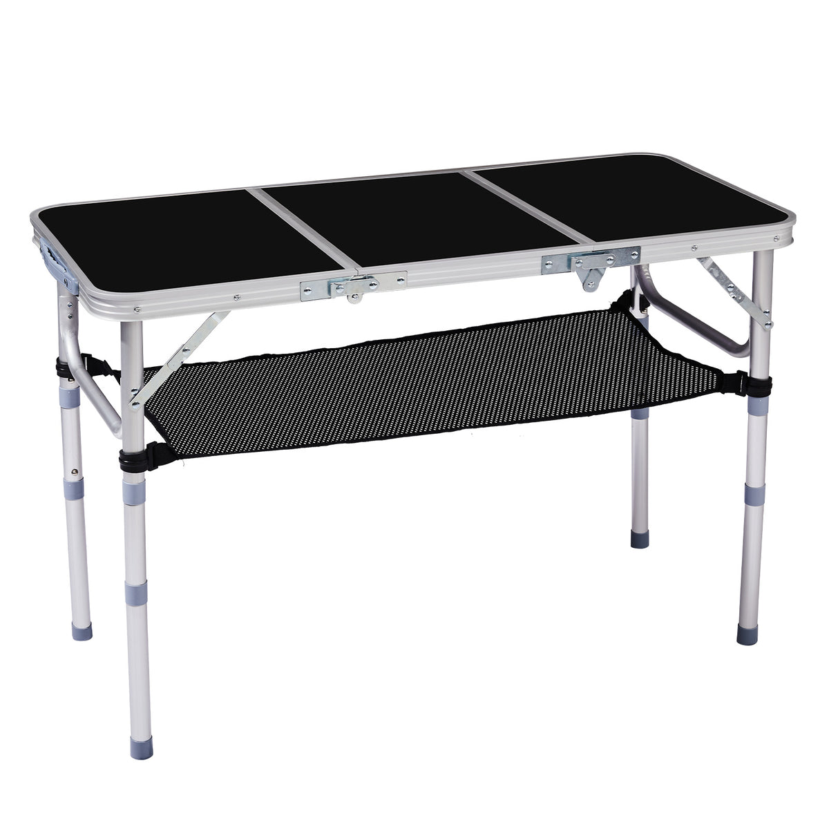 HAOYYE Black with 3 Adjustable Heights Outdoor Folding Camping Table, Portable Aluminum Foldable Patio Side Table, Lightweight and Durable Design with Carry Handle for Hiking, Picnic, BBQ, Beach, Indoor or Outdoor Use